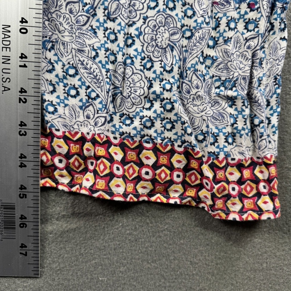 Angie Dress Women L Blue Floral Maxi Boho Cottage Garden Strap Rayon Geometric - Picture 5 of 10
